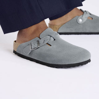 Birkenstock Boston Braided Suede Oiled Basalt Gray