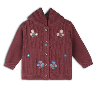 Viverano Floral Embroidered Hooded Cardigan