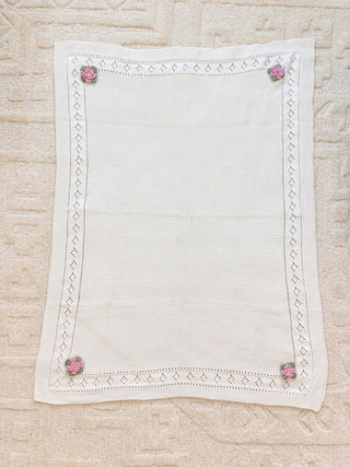 Viverano Flower Pointelle Knit Blanket & Flower Rattle Gift Set