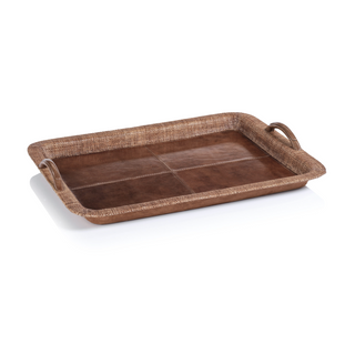 Sabinio Leather & Raffia Serving Tray