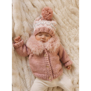 Huggalugs Fur Collar Rosy Cardigan