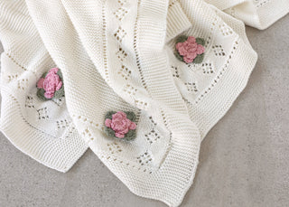 Viverano Flower Pointelle Knit Blanket & Flower Rattle Gift Set