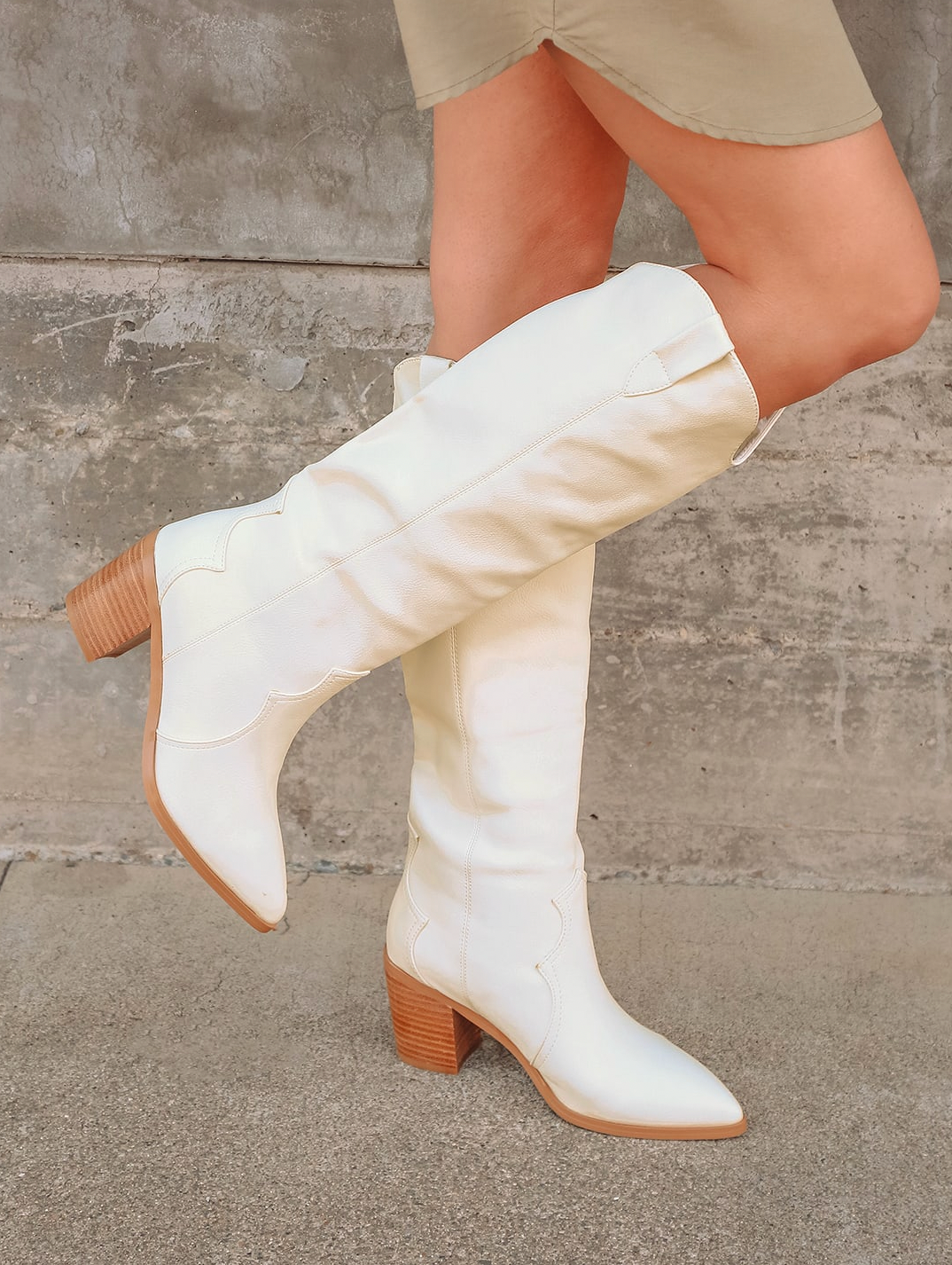 Billini Novena Tall Boots Off White with Wooden Heel