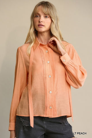 Flora Pintuck Daisy Button Blouse