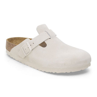 Birkenstock Boston in White Suede Soft Footbed