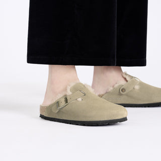 Birkenstock Boston Shearling Suede in Taupe