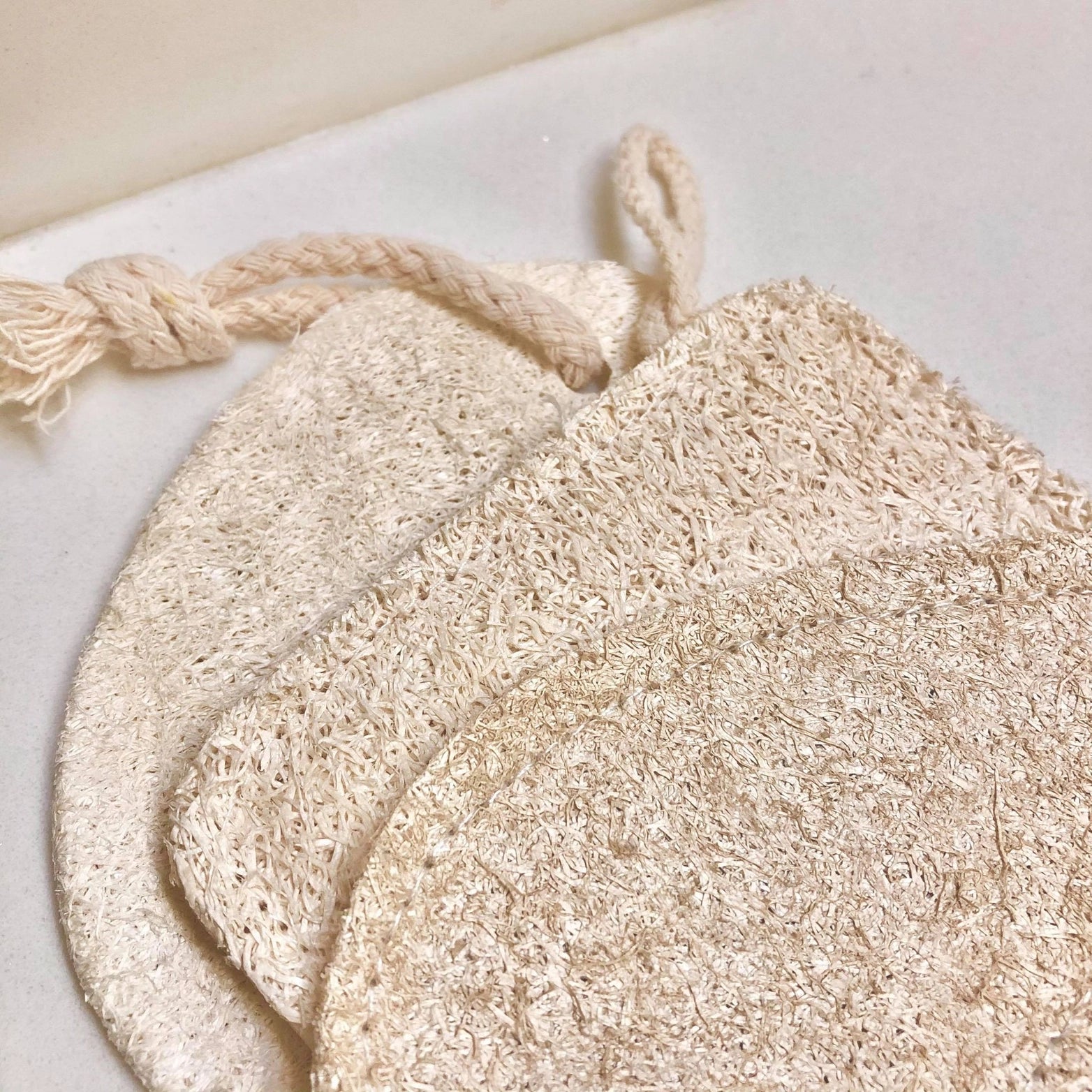 Eco Beige Natural Loofah Scrub Set of 3