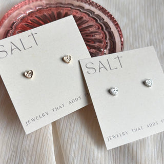 Salt Hammered Heart Stud Earrings