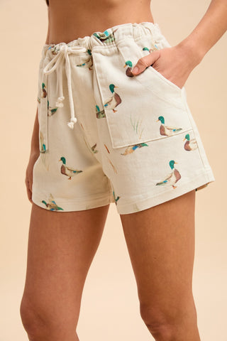 Melanie Mallard Duck Print Drawstring Shorts