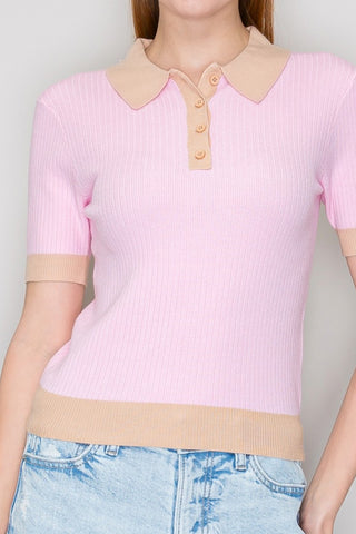 Emma Color Contrast Polo Sweater