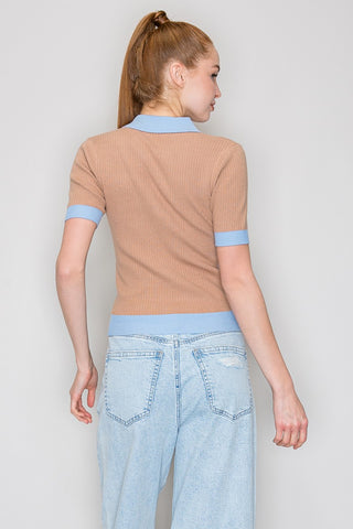Emma Color Contrast Polo Sweater