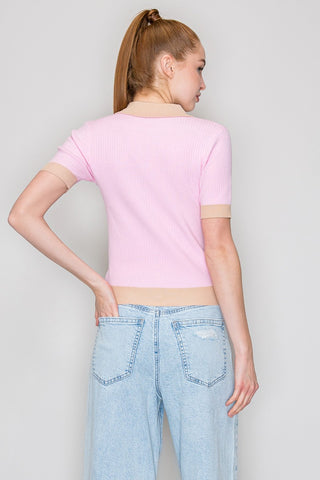 Emma Color Contrast Polo Sweater