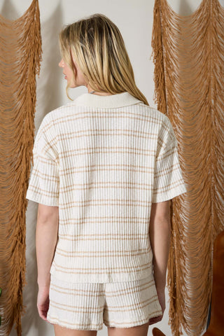 Marley Marled Stripe Collared Knit Top