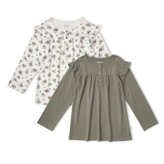 Organic Ruffle Olive Winter Berry Shirt Set