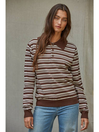 Katie Chocolate Striped Pullover