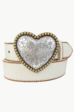 Vintage White Leather Belt with Heart Buckle