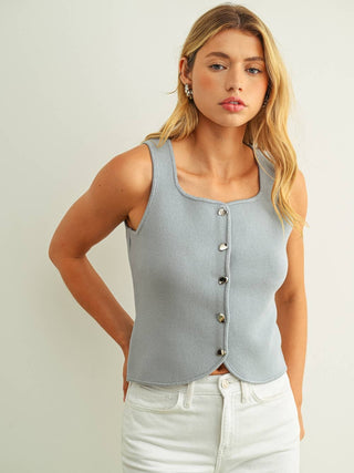 Sarah Sleeveless Knitted Button Vest Top