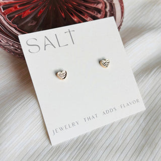 Salt Hammered Heart Stud Earrings