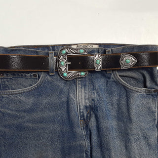 Vintage Leather Belt with Western Buckle