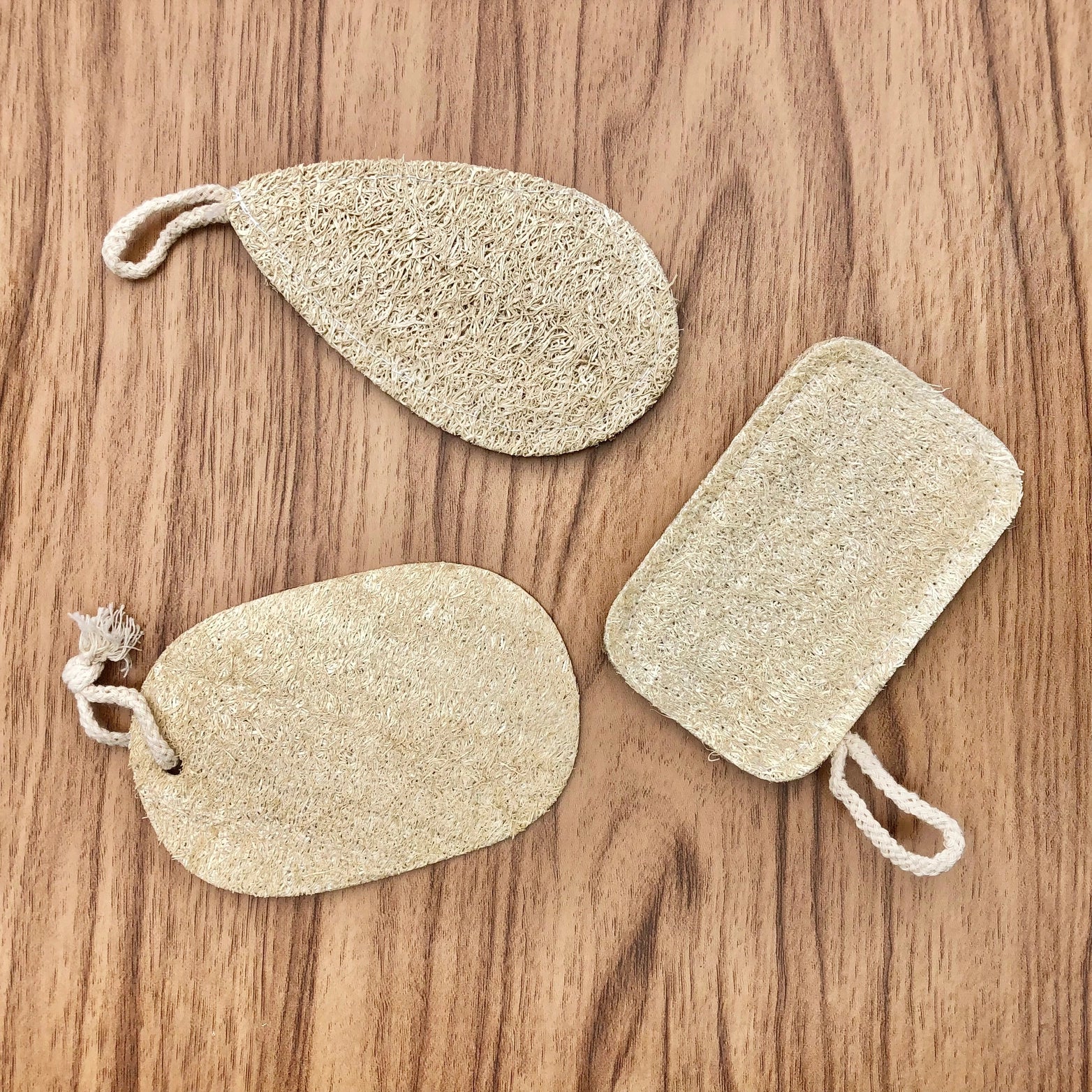 Eco Beige Natural Loofah Scrub Set of 3