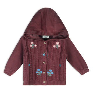 Viverano Floral Embroidered Hooded Cardigan
