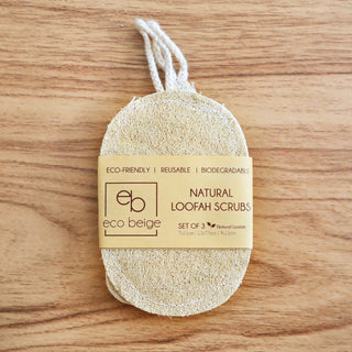 Eco Beige Natural Loofah Scrub Set of 3