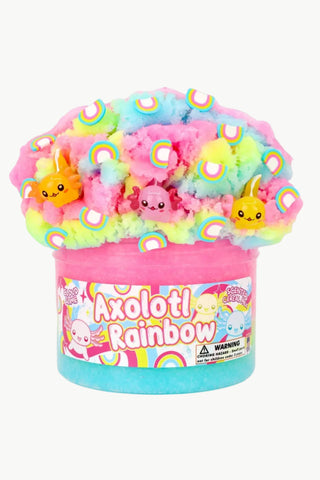 Axolotl Rainbow toy set in a container with colorful packaging on a white background