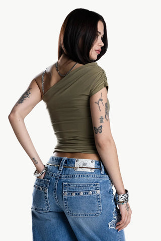 Miss Me Drapped Shoulder Chain Top