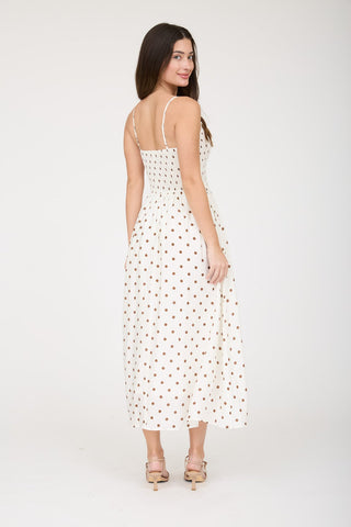 Ava Polka Dot Smocked Basque Midi Dress