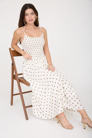 Ava Polka Dot Smocked Basque Midi Dress