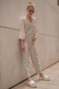 Lindsey Striped Linen Overall