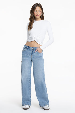 Miss Me Tropez Baggy Wide Leg Jeans Light Wash