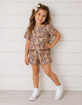 Girls Scallop Camo Short Set