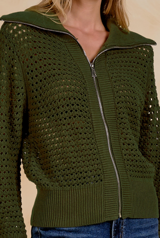 Elan Michelle Zip Open Knit Cardigan
