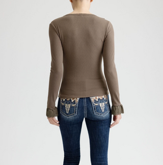 Miss Me Heather Lace Ruffle Top