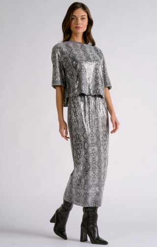 Elan Heather Snake Print Top