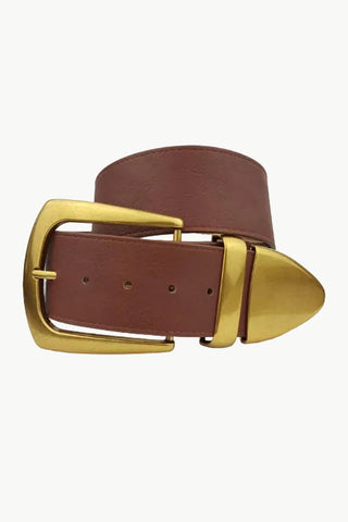Wide Width Belt with Western Statement Buckle Loop Tip