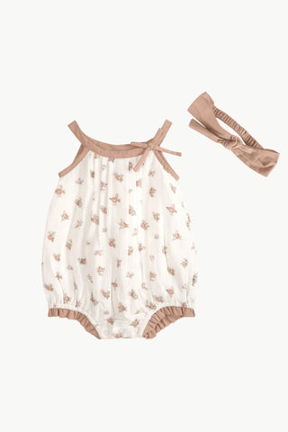 Viverano Tea Rose Floral Romper and Headband
