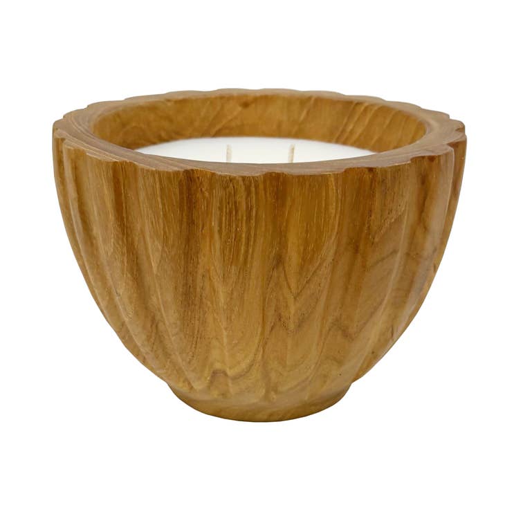 Andaluca Scallop Teakwood Bowl Candle