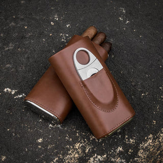 3 Finger Leather Cigar Case and Cutter