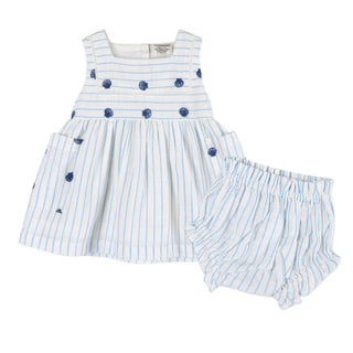 Viverano Seashells Embroidered Striped Dress and Bloomer