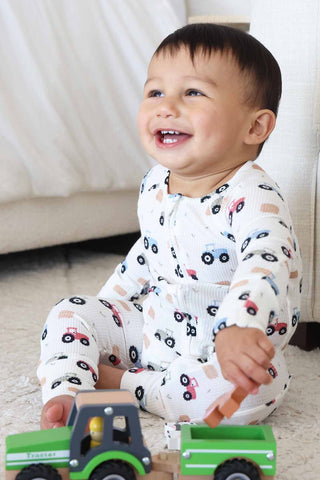 Caden Lane Baby Boy Little Farmer Zip Romper