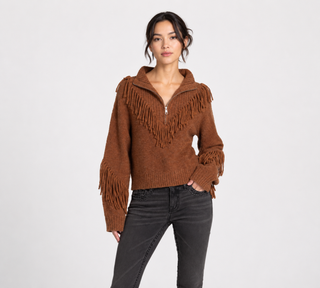 Miss Me Beth Turtleneck Fringe Sweater