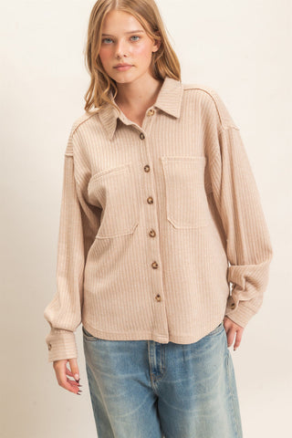 Penny Beige Button Top