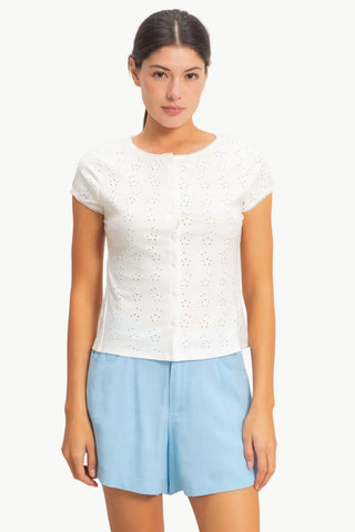 Jenessa Eyelet Button Top