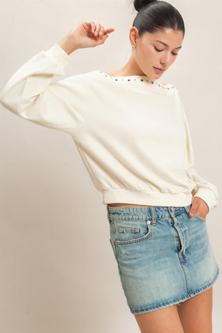 Tiffany Studded Crew Sweatshirt