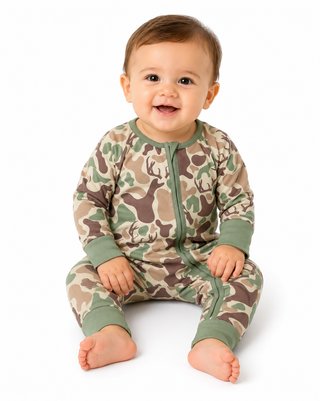 Baby Boy Deer Hunting Camo Zip Romper