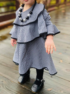 Black & White Plaid Layered Flared Dress