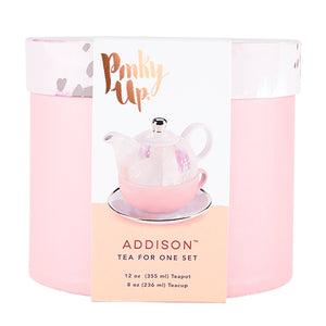Pinky Up Addison Pink Abstract Tea for One Set
