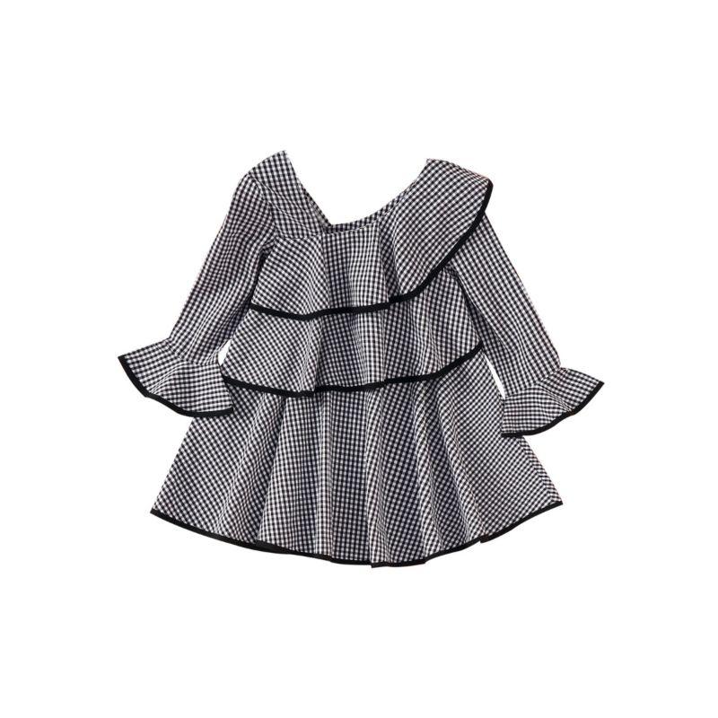 Black & White Plaid Layered Flared Dress